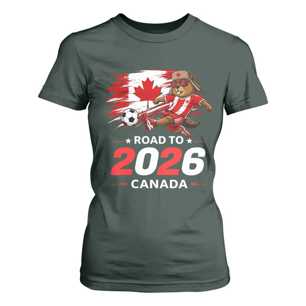 Proud Canada Soccer Beaver T Shirt For Women Road To 2026 TS12 Dark Forest Green Print Your Wear