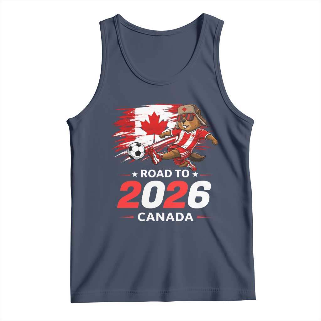 Proud Canada Soccer Beaver Tank Top Road To 2026 TS12 Navy Print Your Wear
