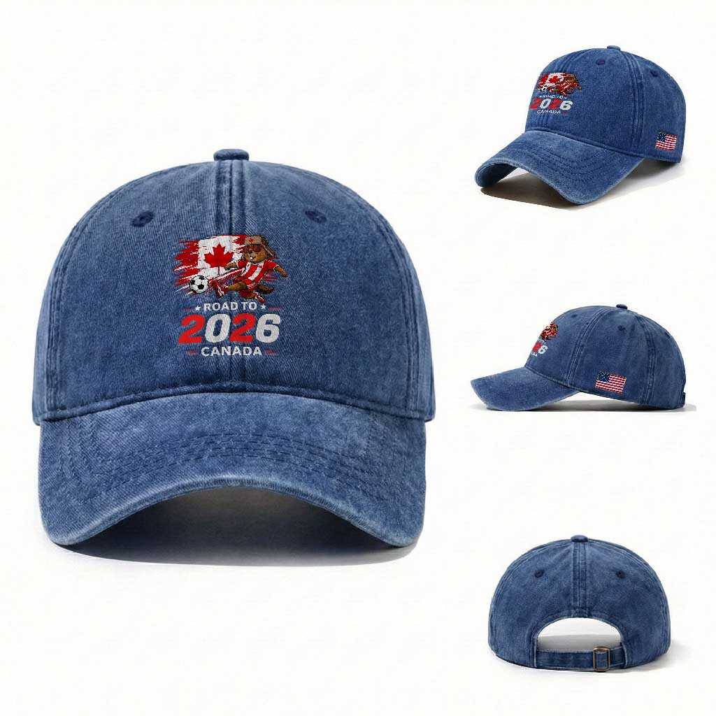 Proud Canada Soccer Beaver Washed Cotton Baseball Cap Road To 2026 TS12 Washed Cap Universal Fit Royal Blue Print Your Wear