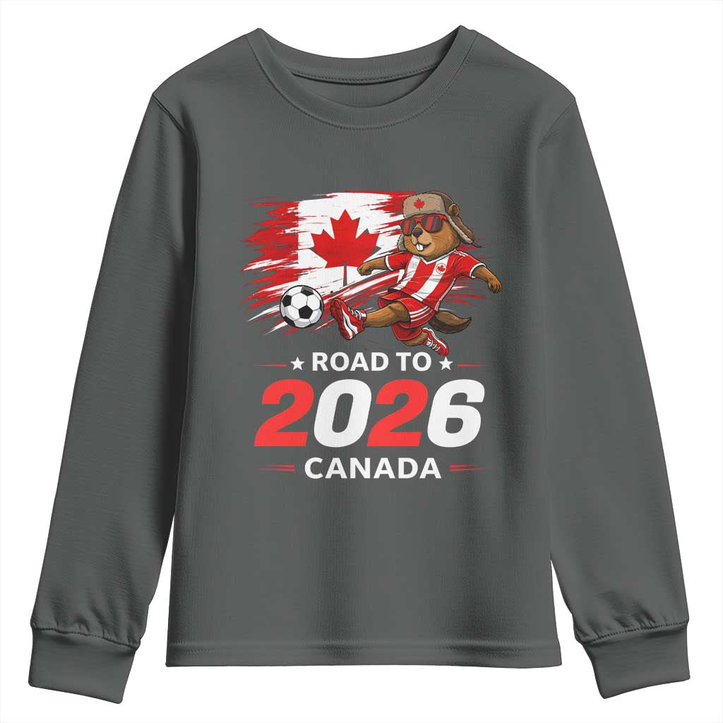Proud Canada Soccer Beaver Youth Sweatshirt Road To 2026 TS12 Dark Heather Print Your Wear