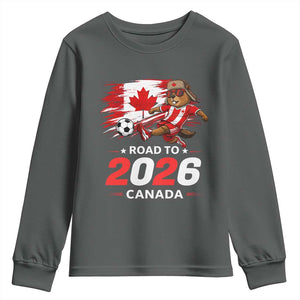 Proud Canada Soccer Beaver Youth Sweatshirt Road To 2026 TS12 Dark Heather Print Your Wear