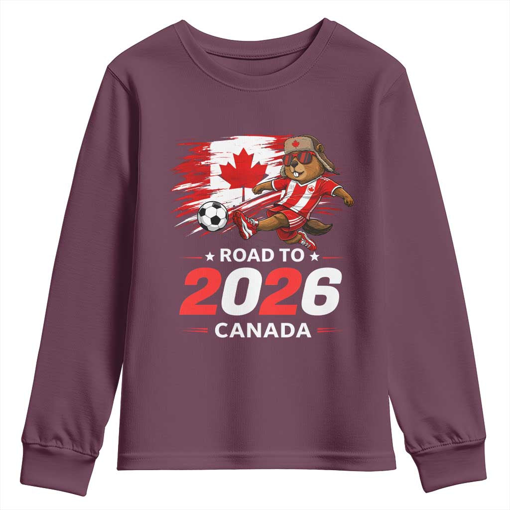 Proud Canada Soccer Beaver Youth Sweatshirt Road To 2026 TS12 Maroon Print Your Wear