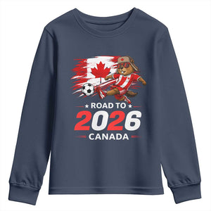 Proud Canada Soccer Beaver Youth Sweatshirt Road To 2026 TS12 Navy Print Your Wear