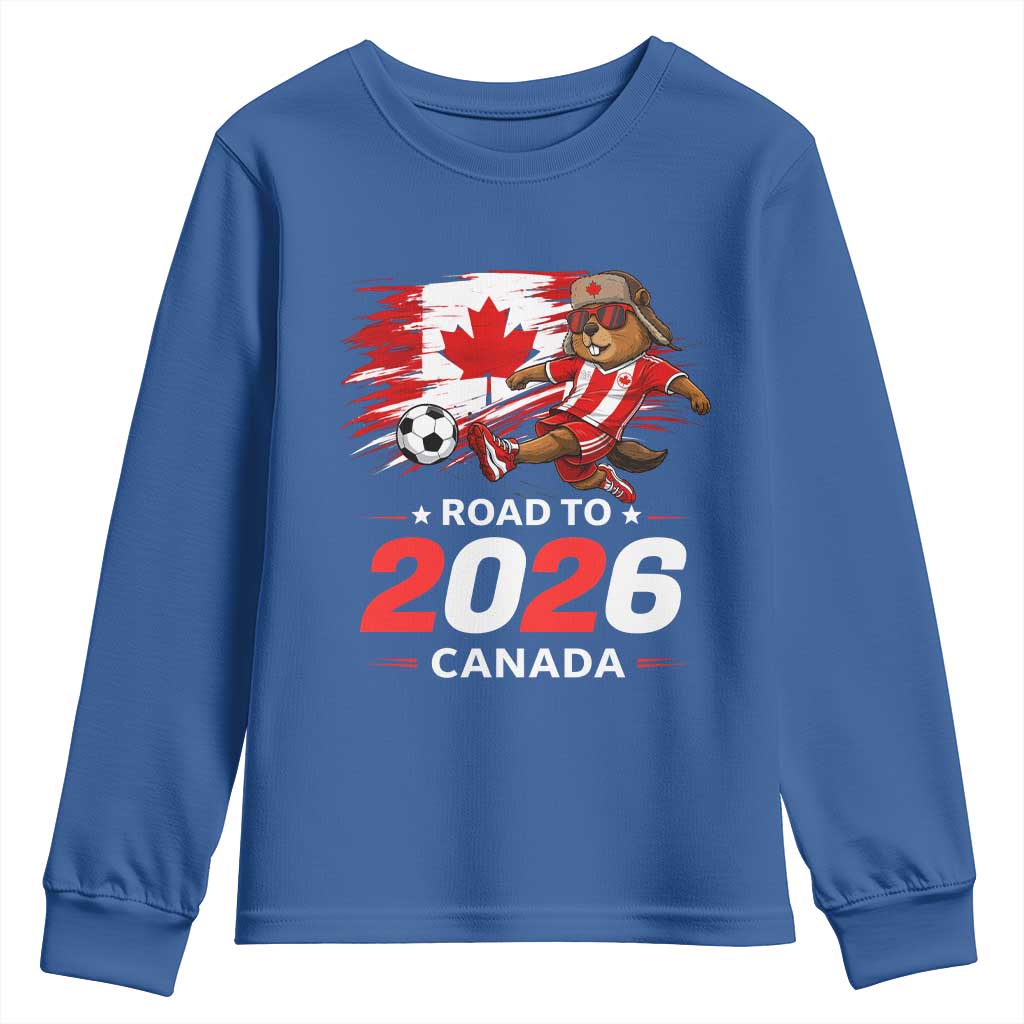 Proud Canada Soccer Beaver Youth Sweatshirt Road To 2026 TS12 Royal Blue Print Your Wear