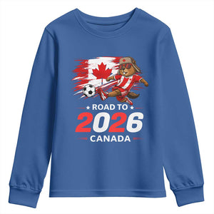 Proud Canada Soccer Beaver Youth Sweatshirt Road To 2026 TS12 Royal Blue Print Your Wear