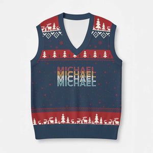 Michael Birthday Gift V-Neck Knit Sweater Vest Vintage Retro Michael Name Typography TS12 Navy Red Print Your Wear