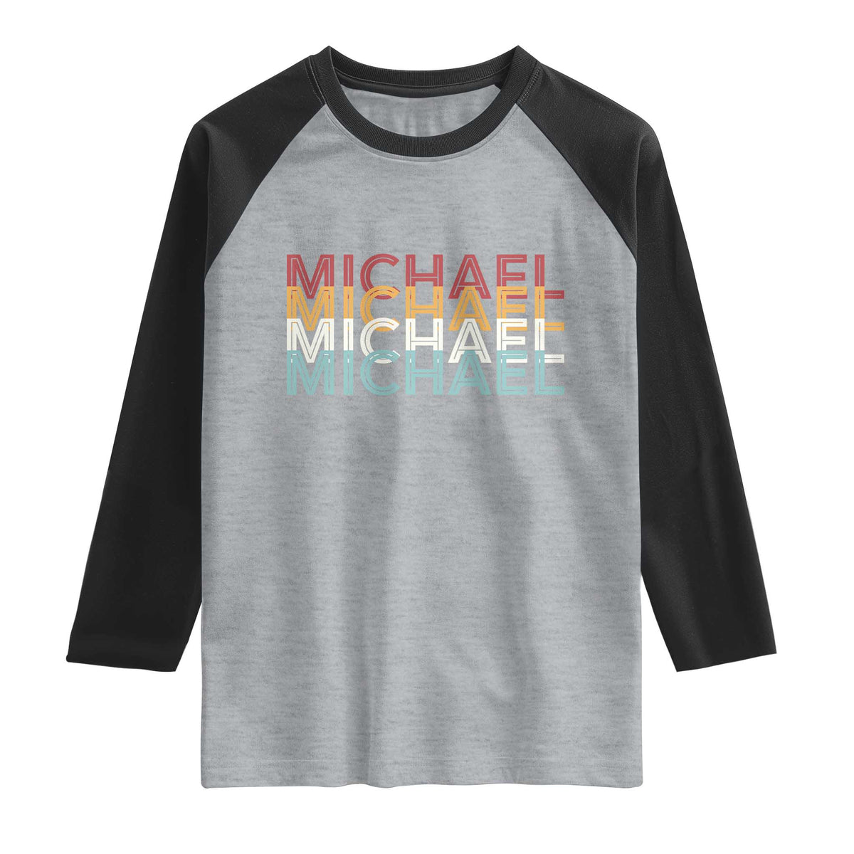Michael Birthday Gift Raglan Shirt Vintage Retro Michael Name Typography TS12 Heather Gray Black Print Your Wear