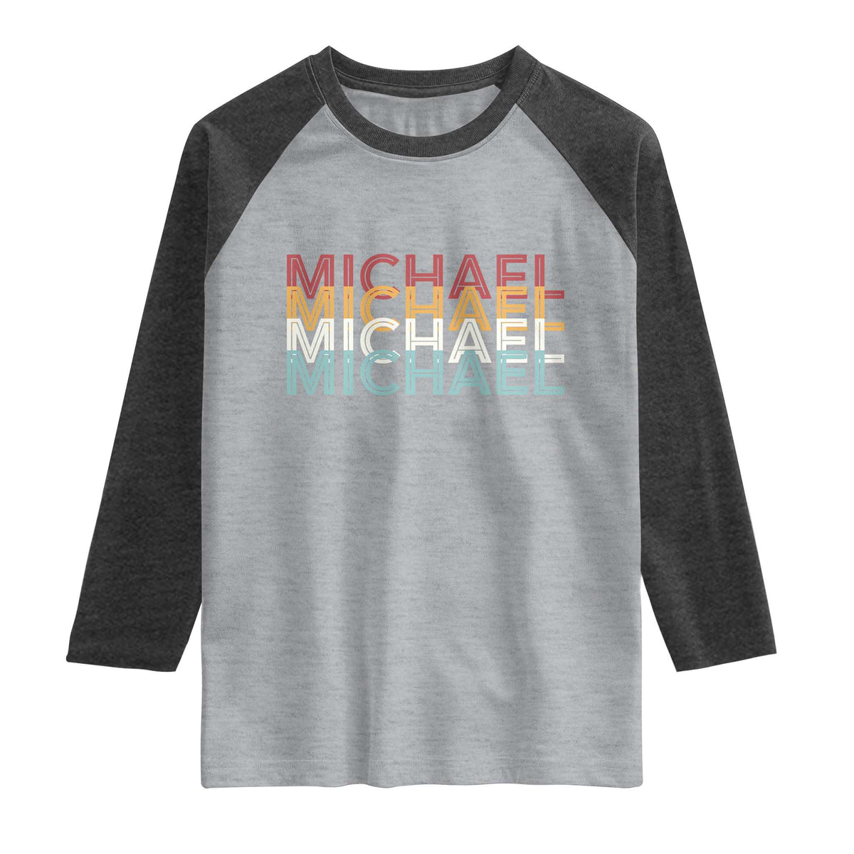 Michael Birthday Gift Raglan Shirt Vintage Retro Michael Name Typography TS12 Heather Gray Heather Charcoal Print Your Wear