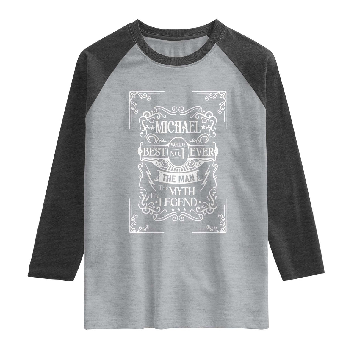 Michael The Man The Myth The Legend Raglan Shirt Vintage Gift For Michael Name TS12 Heather Gray Heather Charcoal Print Your Wear