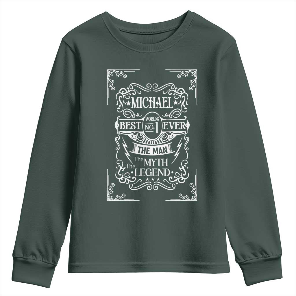 Michael The Man The Myth The Legend Youth Sweatshirt Vintage Gift For Michael Name TS12 Dark Forest Green Print Your Wear