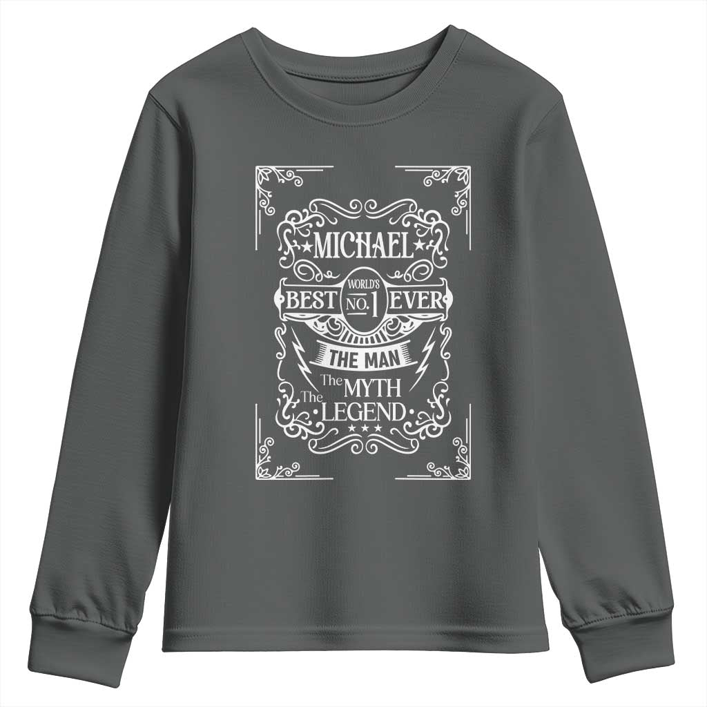 Michael The Man The Myth The Legend Youth Sweatshirt Vintage Gift For Michael Name TS12 Dark Heather Print Your Wear