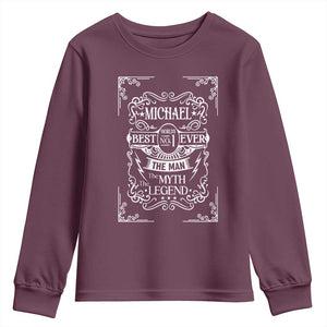 Michael The Man The Myth The Legend Youth Sweatshirt Vintage Gift For Michael Name TS12 Maroon Print Your Wear