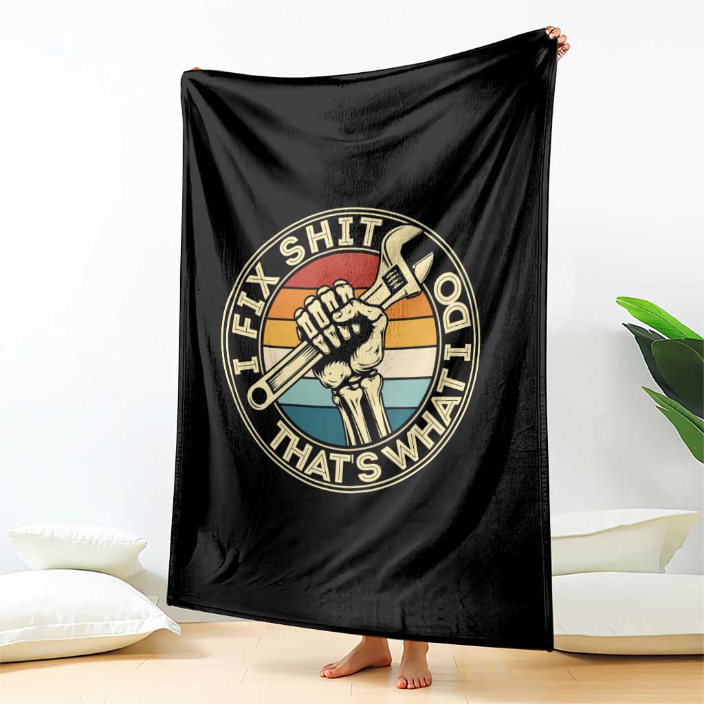 Vintage Skeleton Wrench Graphic Throw Blanket I Fix Shit Thats What I Do TS12 Print Your Wear
