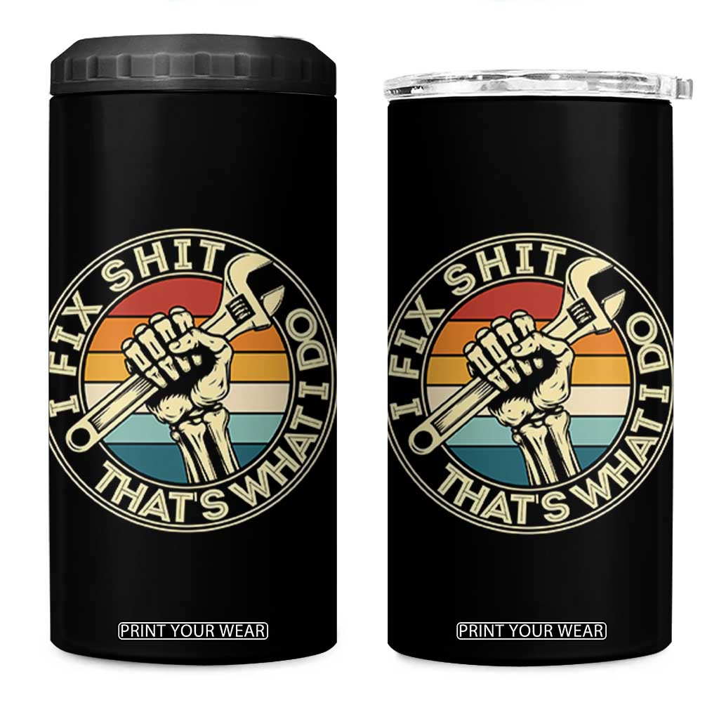 Vintage Skeleton Wrench Graphic 4 in 1 Can Cooler Tumbler I Fix Shit Thats What I Do TS12 One Size: 16 oz Black Print Your Wear