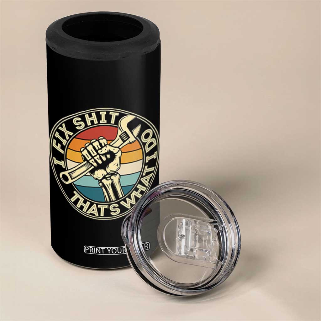 Vintage Skeleton Wrench Graphic 4 in 1 Can Cooler Tumbler I Fix Shit Thats What I Do TS12 Print Your Wear