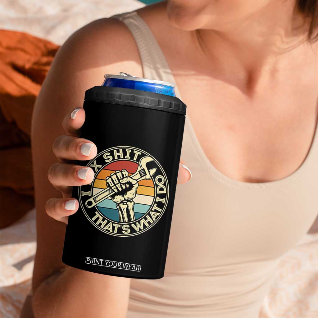 Vintage Skeleton Wrench Graphic 4 in 1 Can Cooler Tumbler I Fix Shit Thats What I Do TS12 Print Your Wear