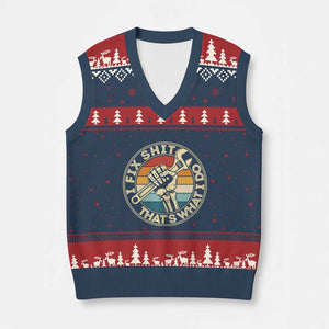 Vintage Skeleton Wrench Graphic V-Neck Knit Sweater Vest I Fix Shit Thats What I Do TS12 Navy Red Print Your Wear