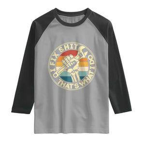 Vintage Skeleton Wrench Graphic Raglan Shirt I Fix Shit Thats What I Do TS12 Sport Gray Black Print Your Wear