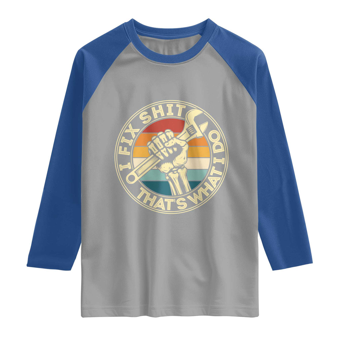 Vintage Skeleton Wrench Graphic Raglan Shirt I Fix Shit Thats What I Do TS12 Sport Gray Royal Print Your Wear