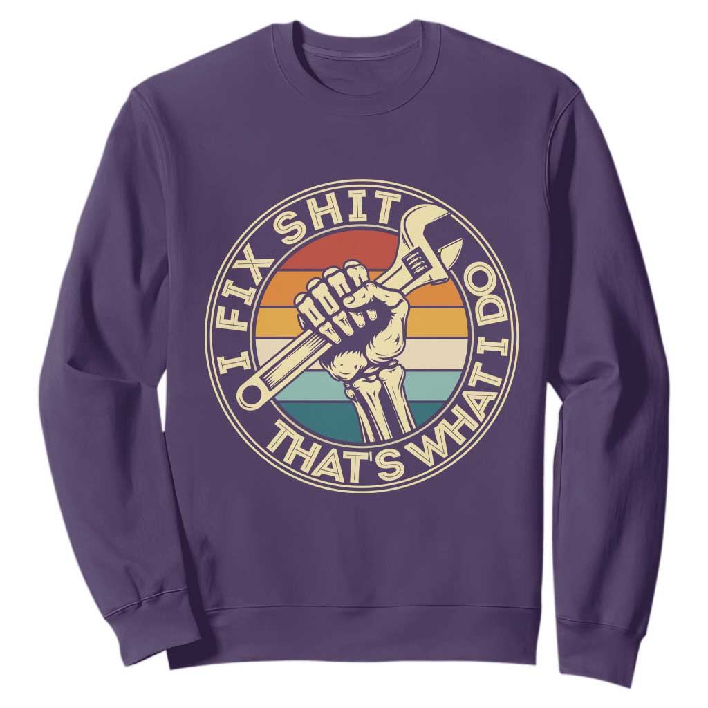 Vintage Skeleton Wrench Graphic Sweatshirt I Fix Shit Thats What I Do TS12 Purple Print Your Wear