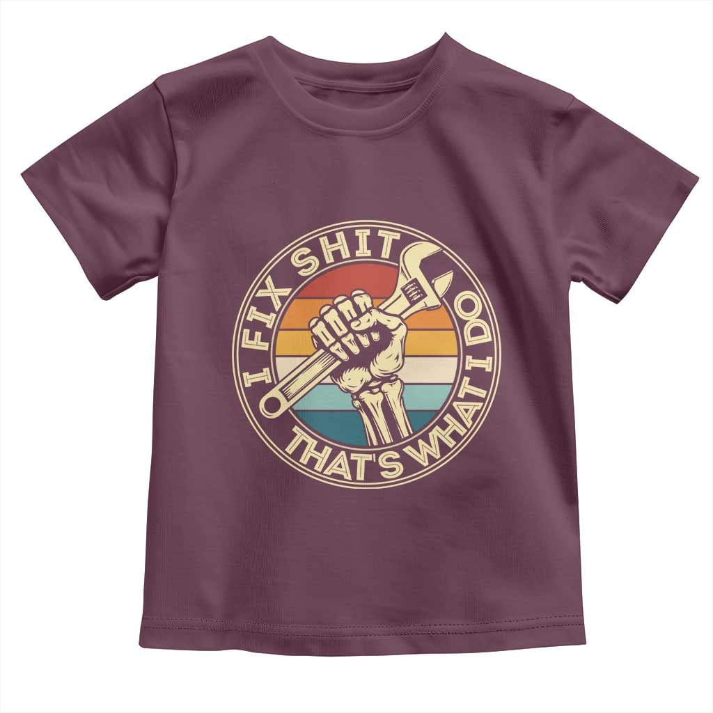 Vintage Skeleton Wrench Graphic Toddler T Shirt I Fix Shit Thats What I Do TS12 Maroon Print Your Wear