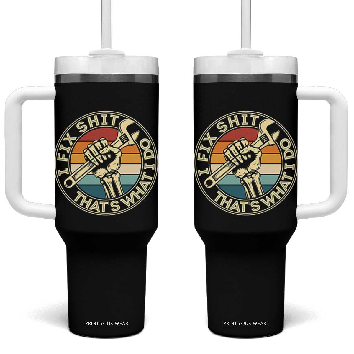 Vintage Skeleton Wrench Graphic Tumbler With Handle I Fix Shit Thats What I Do TS12 One Size: 40 oz Black Print Your Wear