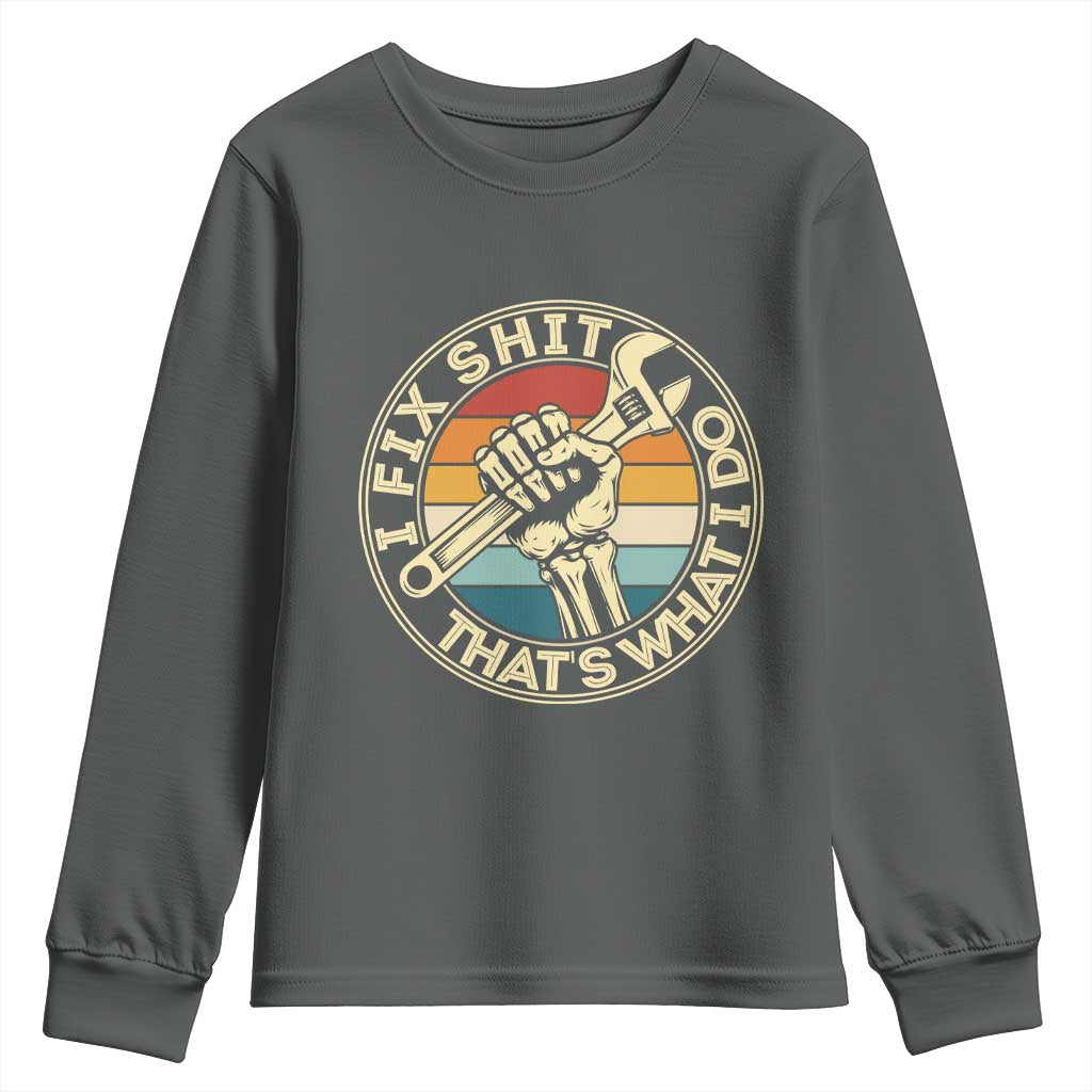 Vintage Skeleton Wrench Graphic Youth Sweatshirt I Fix Shit Thats What I Do TS12 Dark Heather Print Your Wear