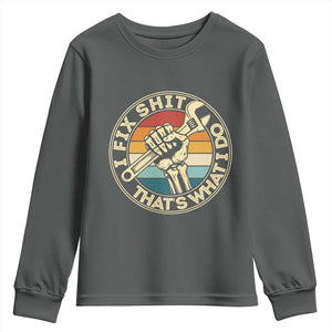 Vintage Skeleton Wrench Graphic Youth Sweatshirt I Fix Shit Thats What I Do TS12 Dark Heather Print Your Wear