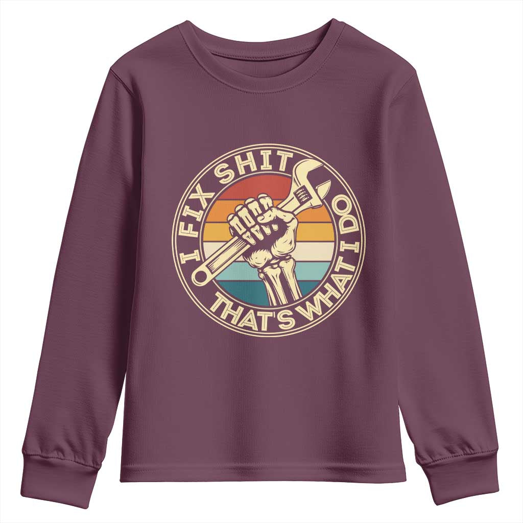 Vintage Skeleton Wrench Graphic Youth Sweatshirt I Fix Shit Thats What I Do TS12 Maroon Print Your Wear