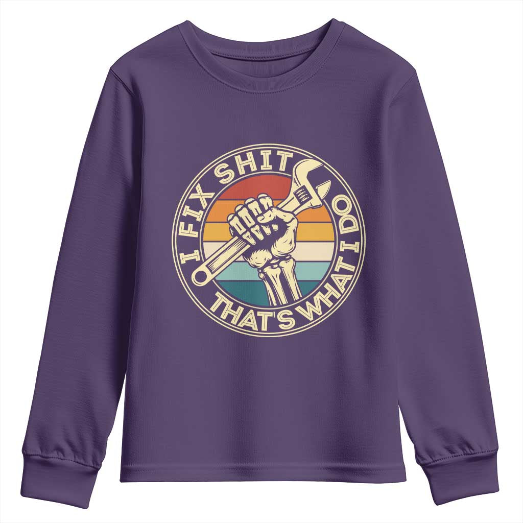 Vintage Skeleton Wrench Graphic Youth Sweatshirt I Fix Shit Thats What I Do TS12 Purple Print Your Wear