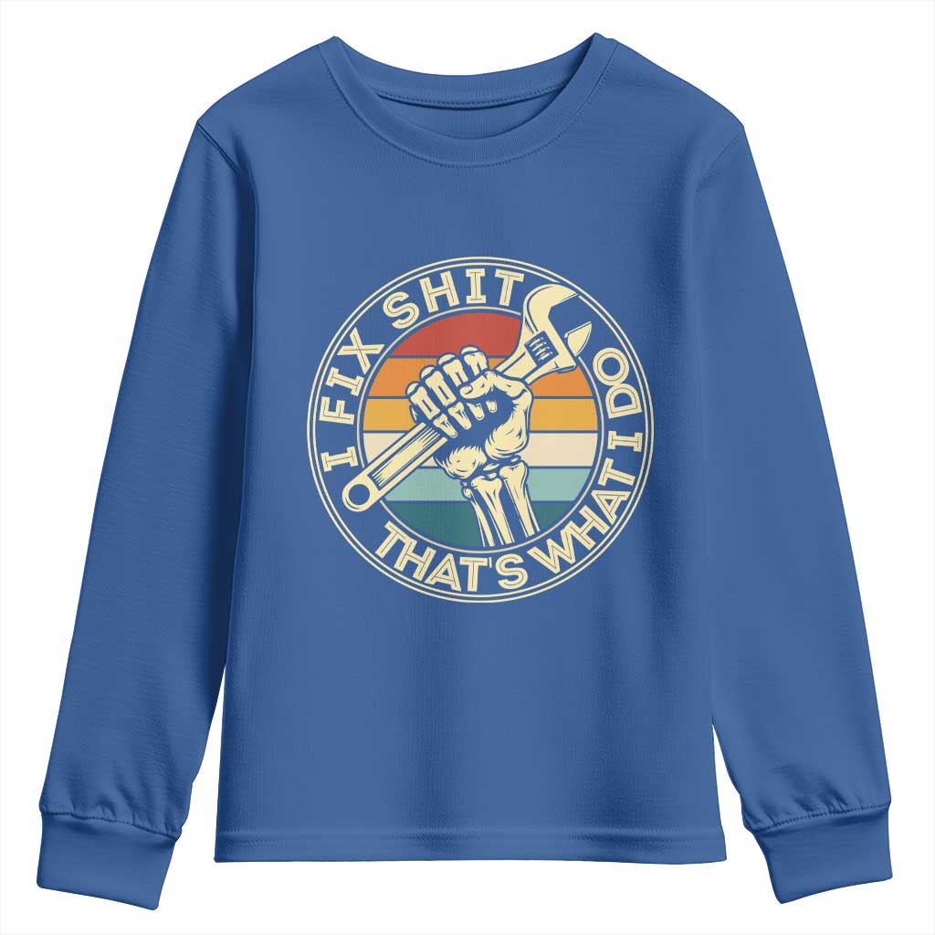 Vintage Skeleton Wrench Graphic Youth Sweatshirt I Fix Shit Thats What I Do TS12 Royal Blue Print Your Wear