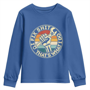 Vintage Skeleton Wrench Graphic Youth Sweatshirt I Fix Shit Thats What I Do TS12 Royal Blue Print Your Wear