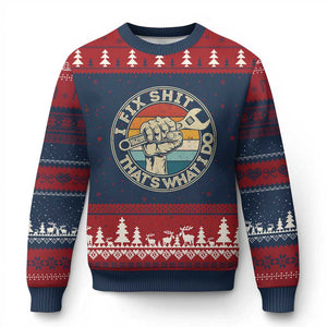 Auto Mechanic Dad Gift Ugly Christmas Sweater Vintage I Fix Shit Thats What I Do TS12 Navy Red Print Your Wear