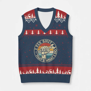 Auto Mechanic Dad Gift V-Neck Knit Sweater Vest Vintage I Fix Shit Thats What I Do TS12 Navy Red Print Your Wear