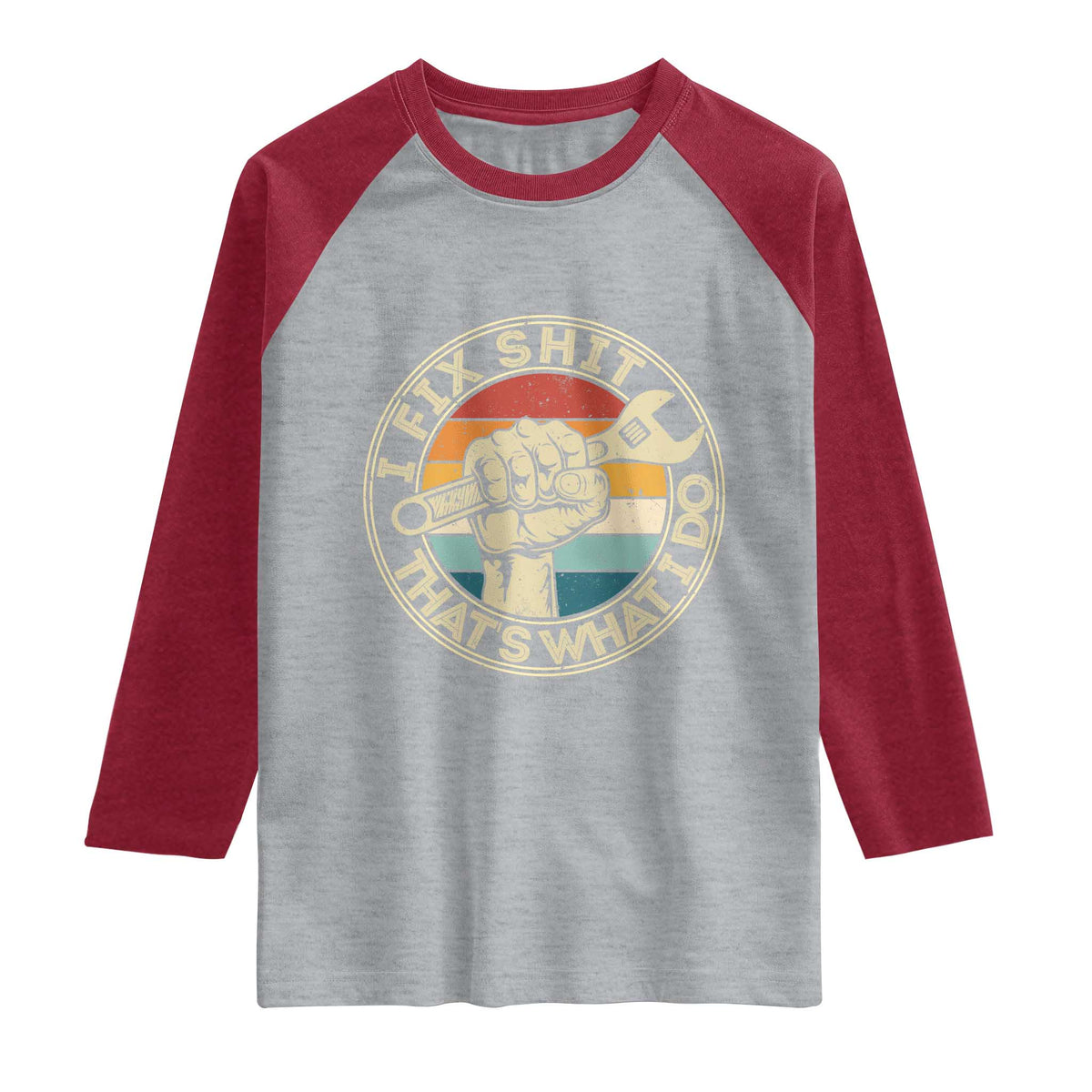 Auto Mechanic Dad Gift Raglan Shirt Vintage I Fix Shit Thats What I Do TS12 Heather Gray Heather Red Print Your Wear