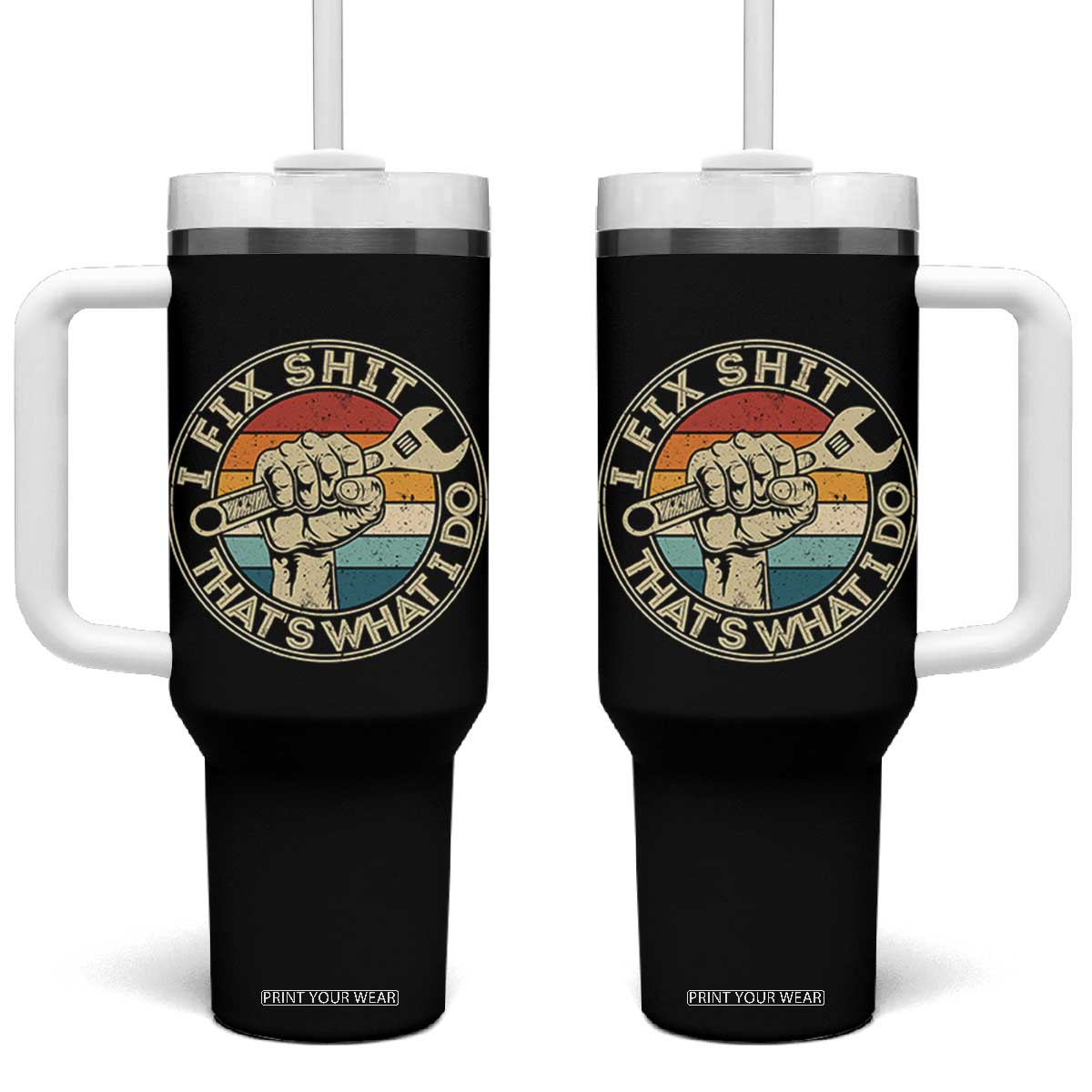 Auto Mechanic Dad Gift Tumbler With Handle Vintage I Fix Shit Thats What I Do TS12 One Size: 40 oz Black Print Your Wear