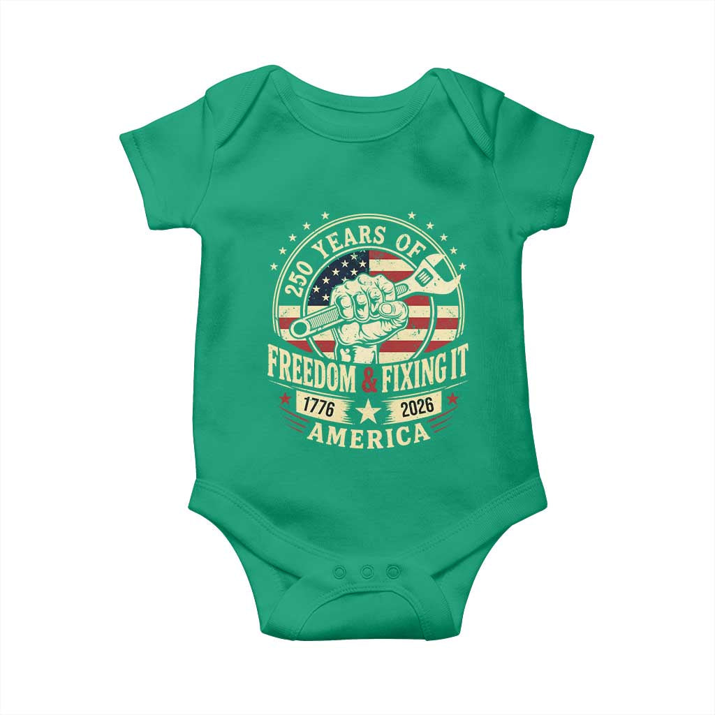 USA 250th Anniversary Patriotic Mechanic Baby Onesie Freedom And Fixing It TS12 Irish Green Print Your Wear