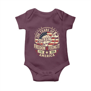 USA 250th Anniversary Patriotic Mechanic Baby Onesie Freedom And Fixing It TS12 Maroon Print Your Wear