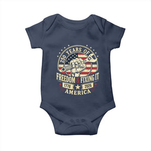 USA 250th Anniversary Patriotic Mechanic Baby Onesie Freedom And Fixing It TS12 Navy Print Your Wear