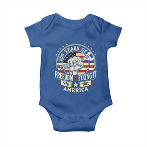 USA 250th Anniversary Patriotic Mechanic Baby Onesie Freedom And Fixing It TS12 Royal Blue Print Your Wear