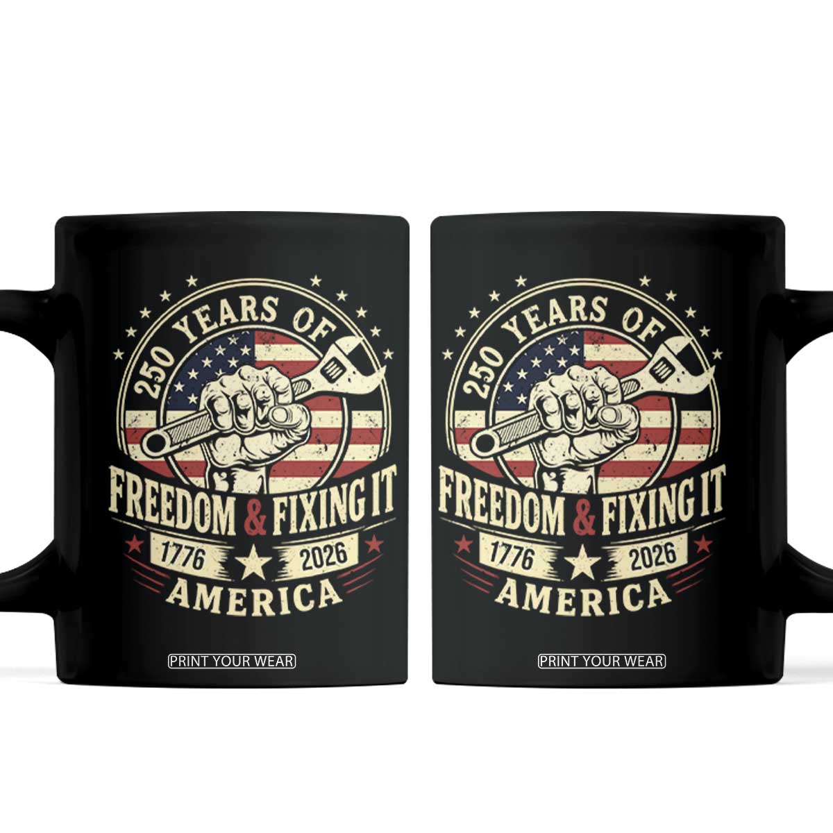 USA 250th Anniversary Patriotic Mechanic Coffee Mug Freedom And Fixing It TS12 Black Print Your Wear