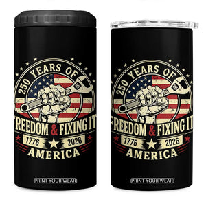 USA 250th Anniversary Patriotic Mechanic 4 in 1 Can Cooler Tumbler Freedom And Fixing It TS12 One Size: 16 oz Black Print Your Wear
