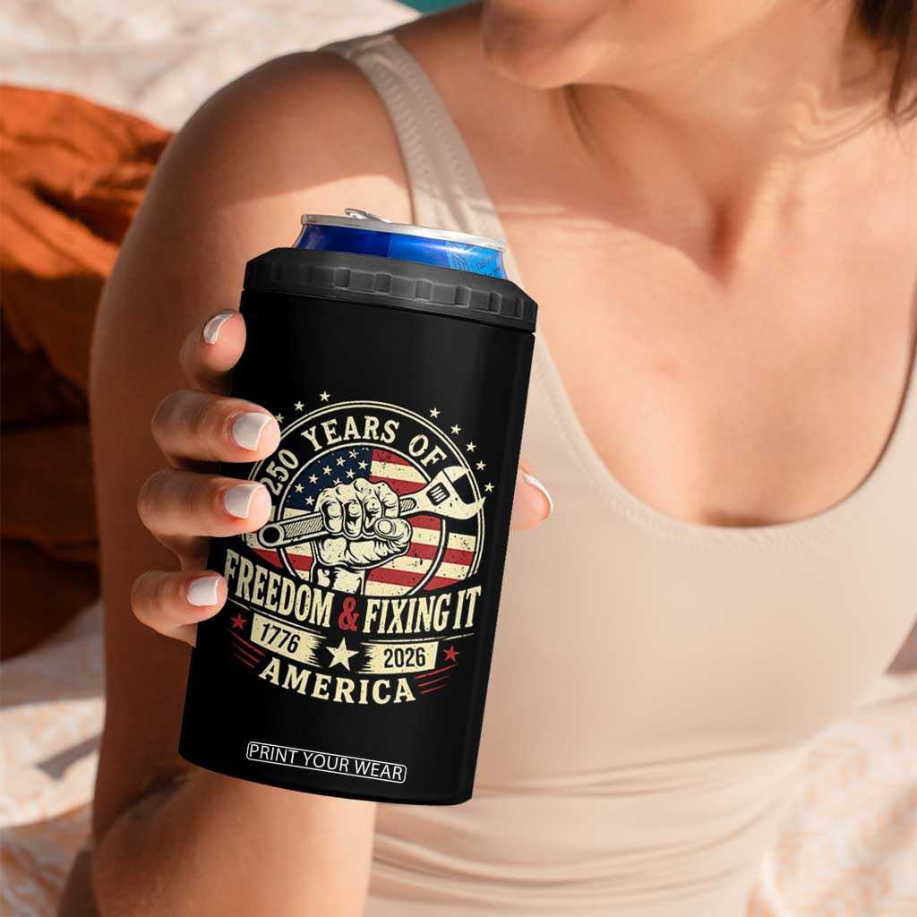 USA 250th Anniversary Patriotic Mechanic 4 in 1 Can Cooler Tumbler Freedom And Fixing It TS12 Print Your Wear