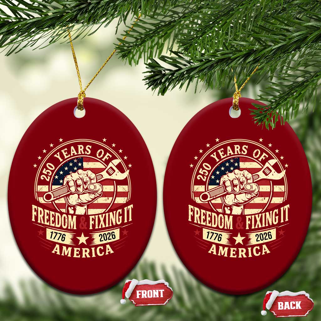 USA 250th Anniversary Patriotic Mechanic Ceramic Ornament Freedom And Fixing It TS12 Print Your Wear