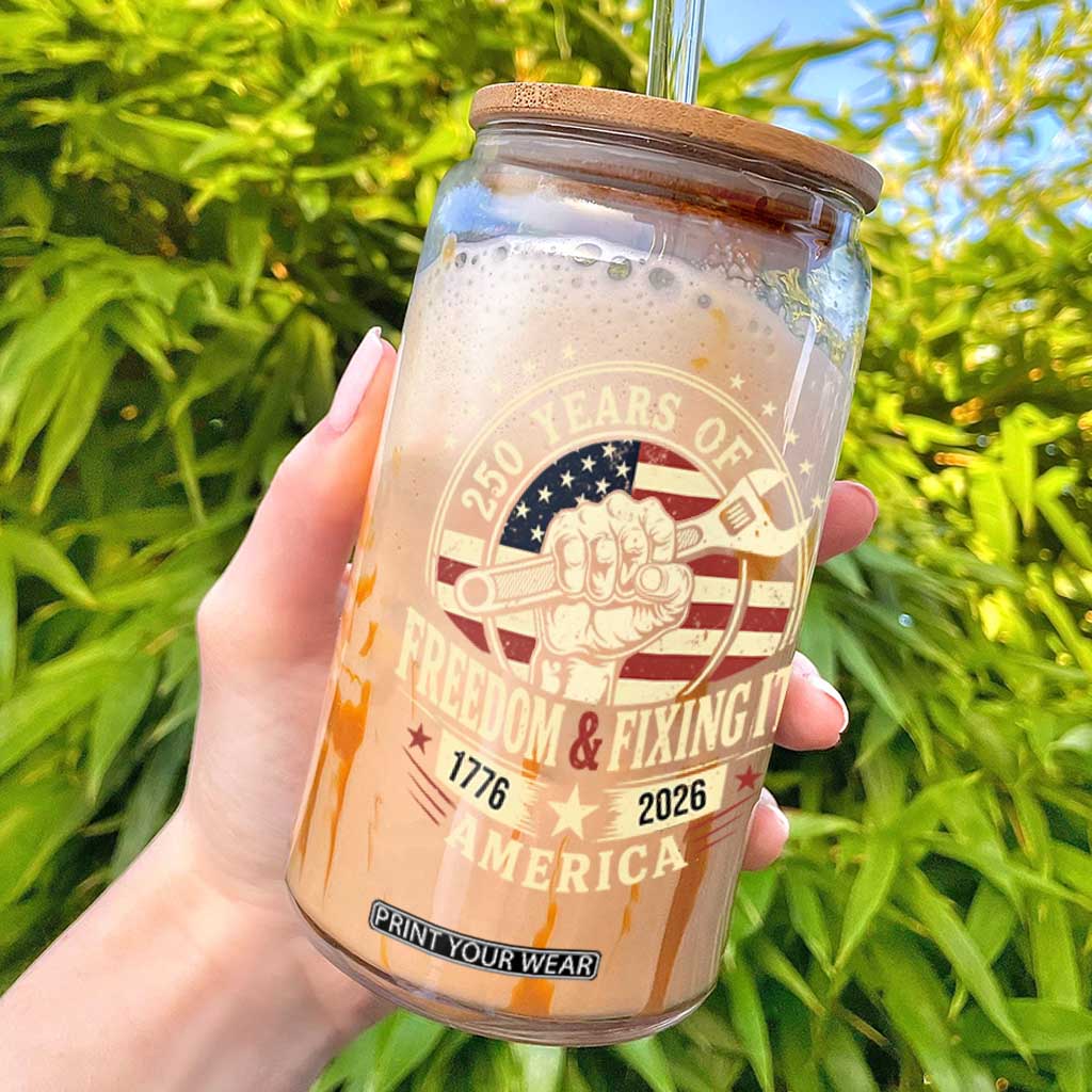 USA 250th Anniversary Patriotic Mechanic Glass Can Freedom And Fixing It TS12 Black Print Your Wear