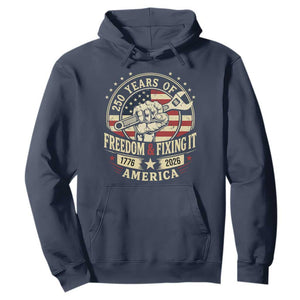 USA 250th Anniversary Patriotic Mechanic Hoodie Freedom And Fixing It TS12 Navy Print Your Wear