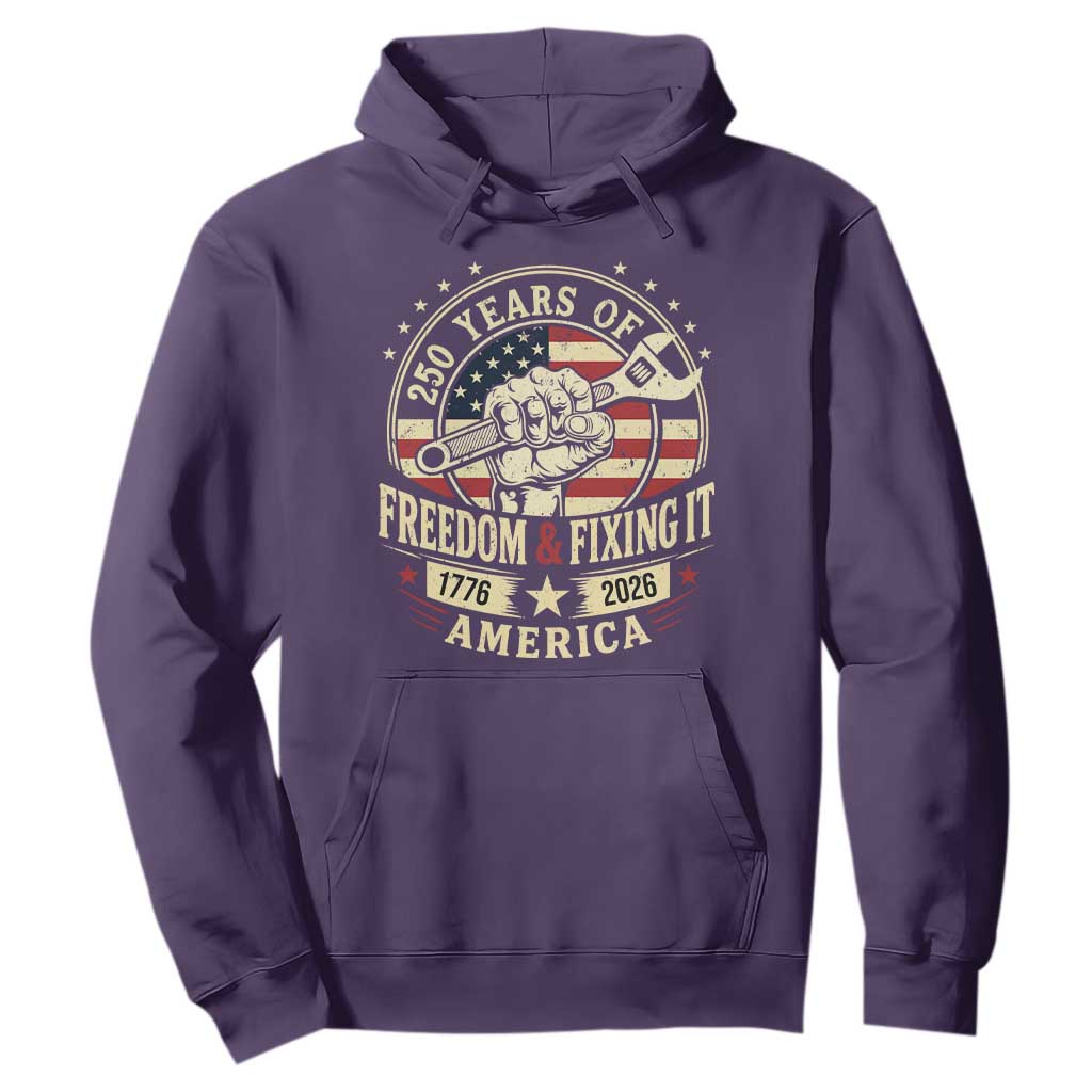 USA 250th Anniversary Patriotic Mechanic Hoodie Freedom And Fixing It TS12 Purple Print Your Wear