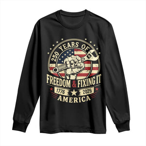 USA 250th Anniversary Patriotic Mechanic Long Sleeve Shirt Freedom And Fixing It TS12 Black Print Your Wear