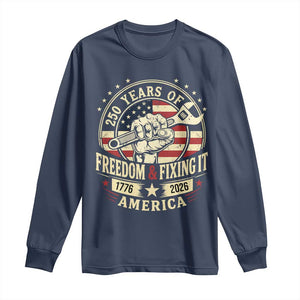 USA 250th Anniversary Patriotic Mechanic Long Sleeve Shirt Freedom And Fixing It TS12 Navy Print Your Wear