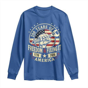USA 250th Anniversary Patriotic Mechanic Long Sleeve Shirt Freedom And Fixing It TS12 Royal Blue Print Your Wear